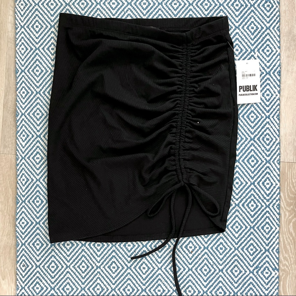 Publik black ribbed mini skirt, asymmetrical ruched